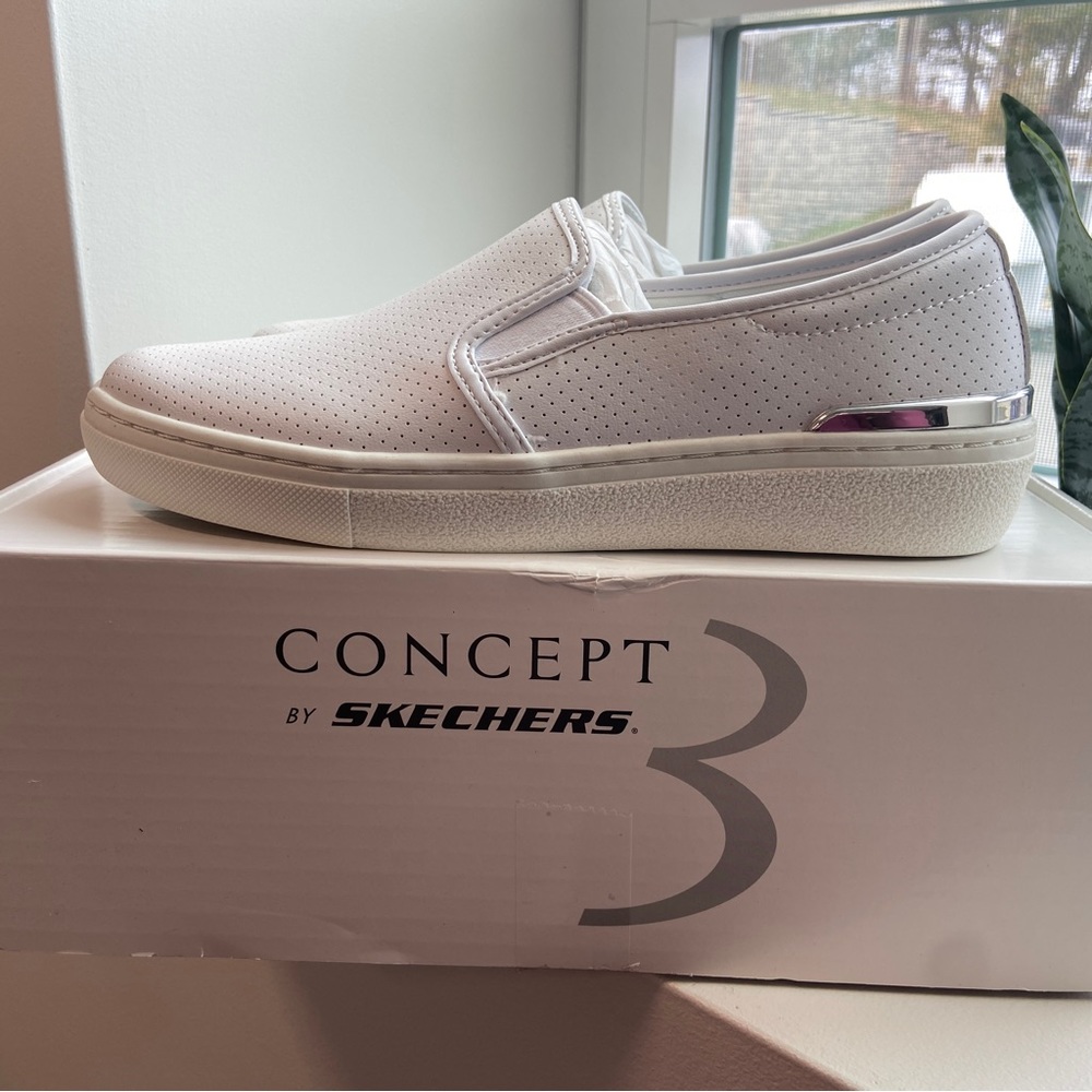 Brand New White Sketchers Concept Three Slip Ons